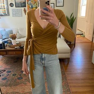 Sezane pointelle wrap top